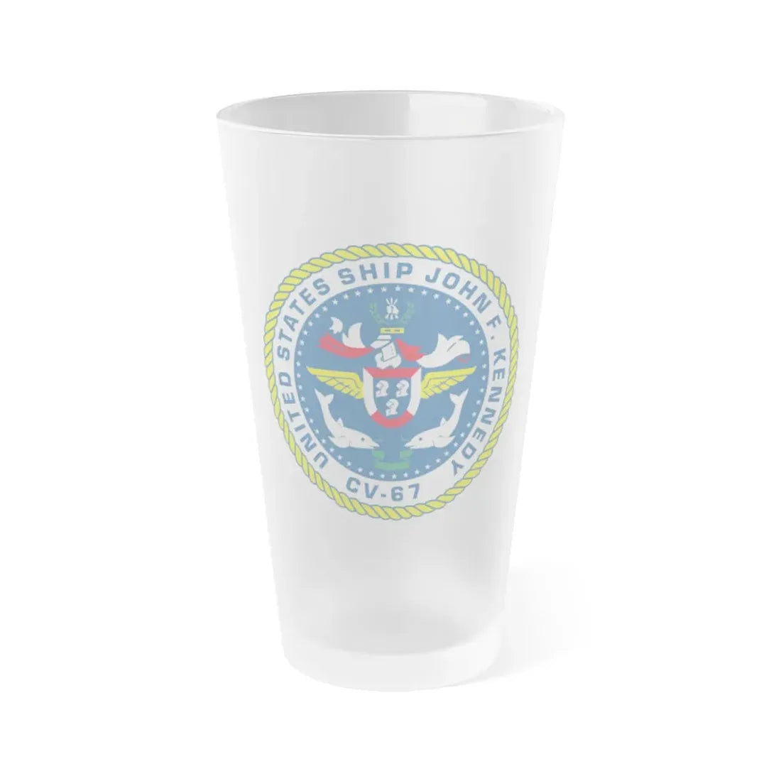 United States Ship John F Kennedy CV 67 (U.S. Navy) Frosted Pint Glass 16oz Default Title - Go Mug Yourself