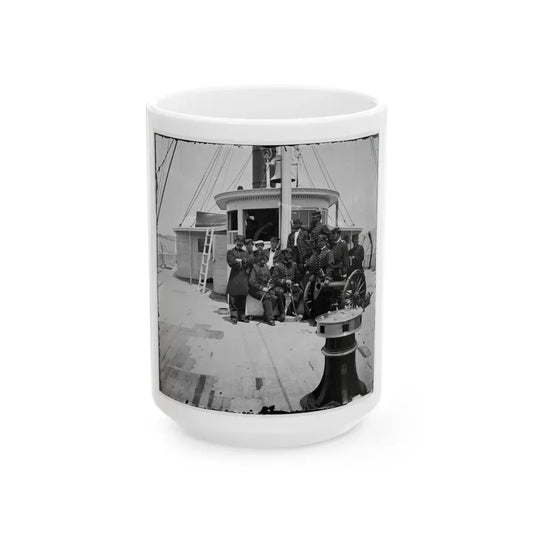 Unknown Location. Officers Of The U.S.S. Philadelphia Before Pilot-House (U.S. Civil War) White Coffee Mug 15oz - Go Mug Yourself