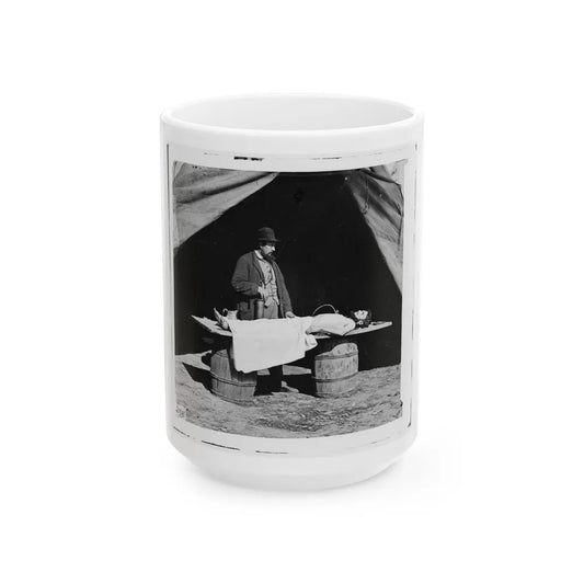 Unknown Location. Embalming Surgeon At Work On Soldier's Body (U.S. Civil War) White Coffee Mug-15oz-Go Mug Yourself