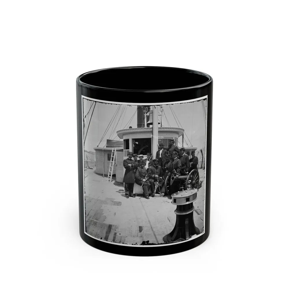 Unknown Location. Officers Of The U.S.S. Philadelphia Before Pilot-House (U.S. Civil War) Black Coffee Mug-11oz-Go Mug Yourself