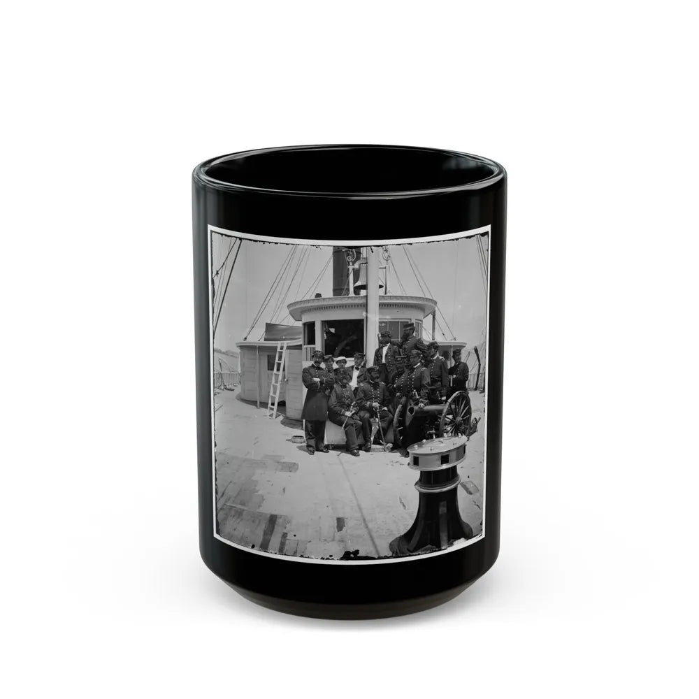 Unknown Location. Officers Of The U.S.S. Philadelphia Before Pilot-House (U.S. Civil War) Black Coffee Mug-15oz-Go Mug Yourself