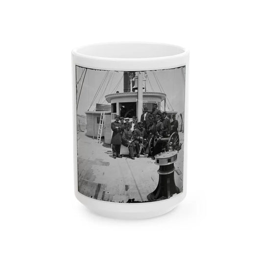 Unknown Location. Officers Of The U.S.S. Philadelphia Before Pilot-House (U.S. Civil War) White Coffee Mug-15oz-Go Mug Yourself