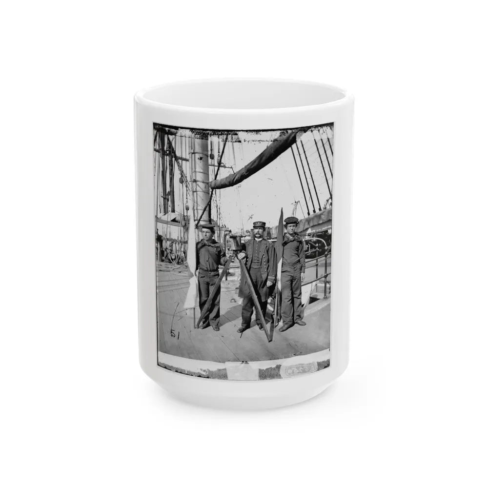 Unknown Location. Signalmen Of Rear Admiral John A. Dahlgren's Flagship Receiving A Message From The Georgia Shore (U.S. Civil War) White Coffee Mug-15oz-Go Mug Yourself