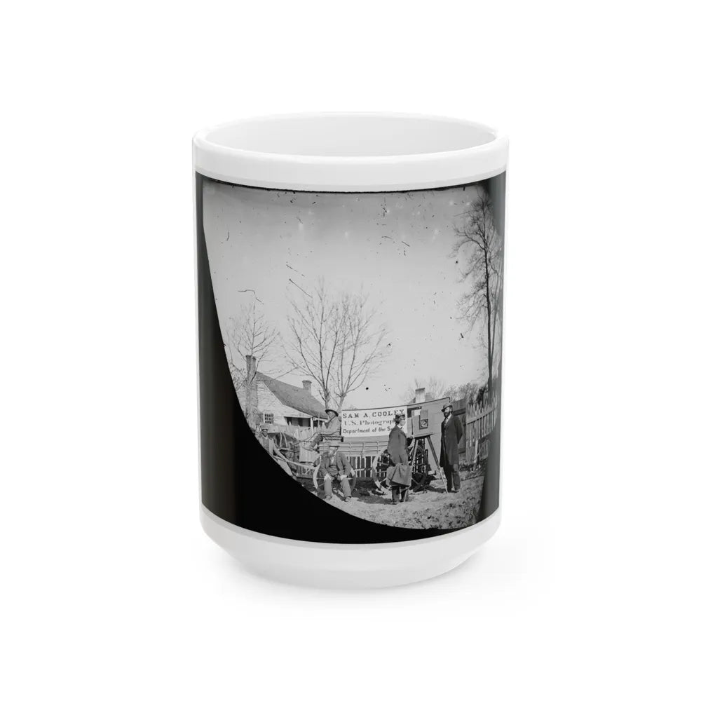 Unknown Location. Wagons And Camera Of Sam A. Cooley, U.S. Photographer, Department Of The South (U.S. Civil War) White Coffee Mug-15oz-Go Mug Yourself