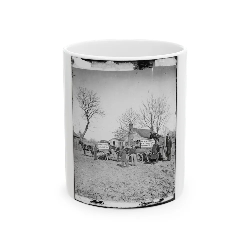 Unknown Location. Wagons And Camera Of Sam A. Cooley, U.S. Photographer, Department Of The South(2) (U.S. Civil War) White Coffee Mug-11oz-Go Mug Yourself