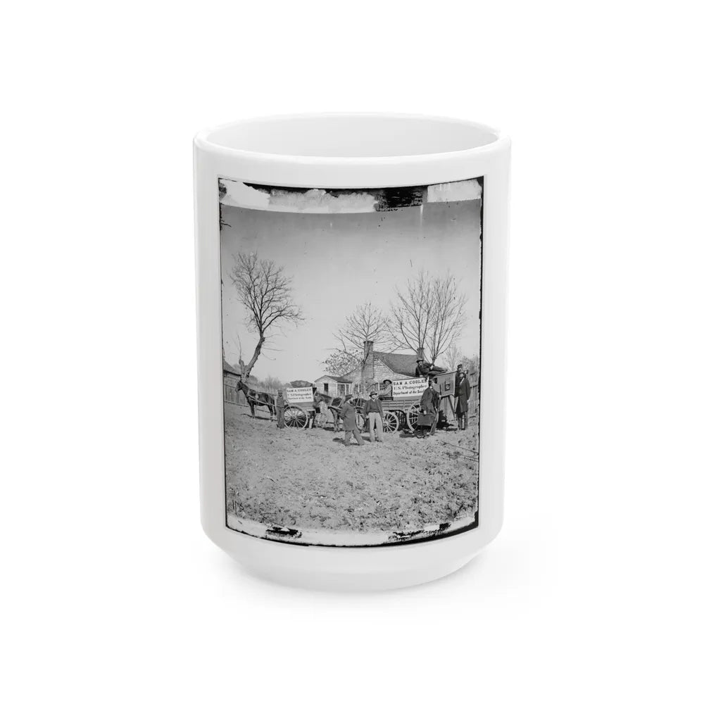 Unknown Location. Wagons And Camera Of Sam A. Cooley, U.S. Photographer, Department Of The South(2) (U.S. Civil War) White Coffee Mug-15oz-Go Mug Yourself