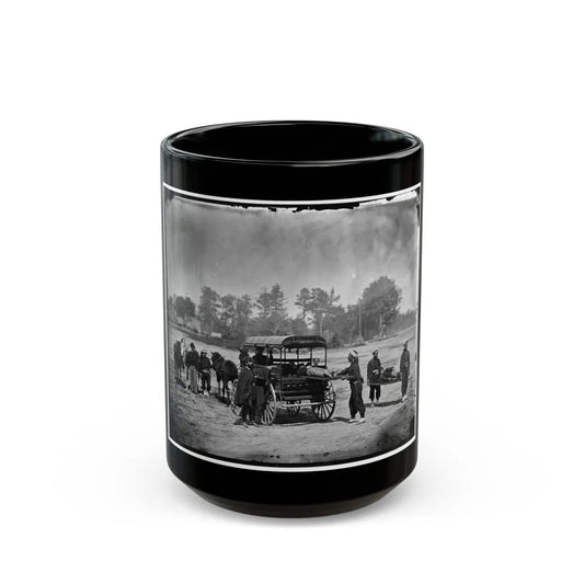 Unknown Location. Zouave Ambulance Crew Demonstrating Removal Of Wounded Soldiers From The Field; Another View (U.S. Civil War) Black Coffee Mug-15oz-Go Mug Yourself