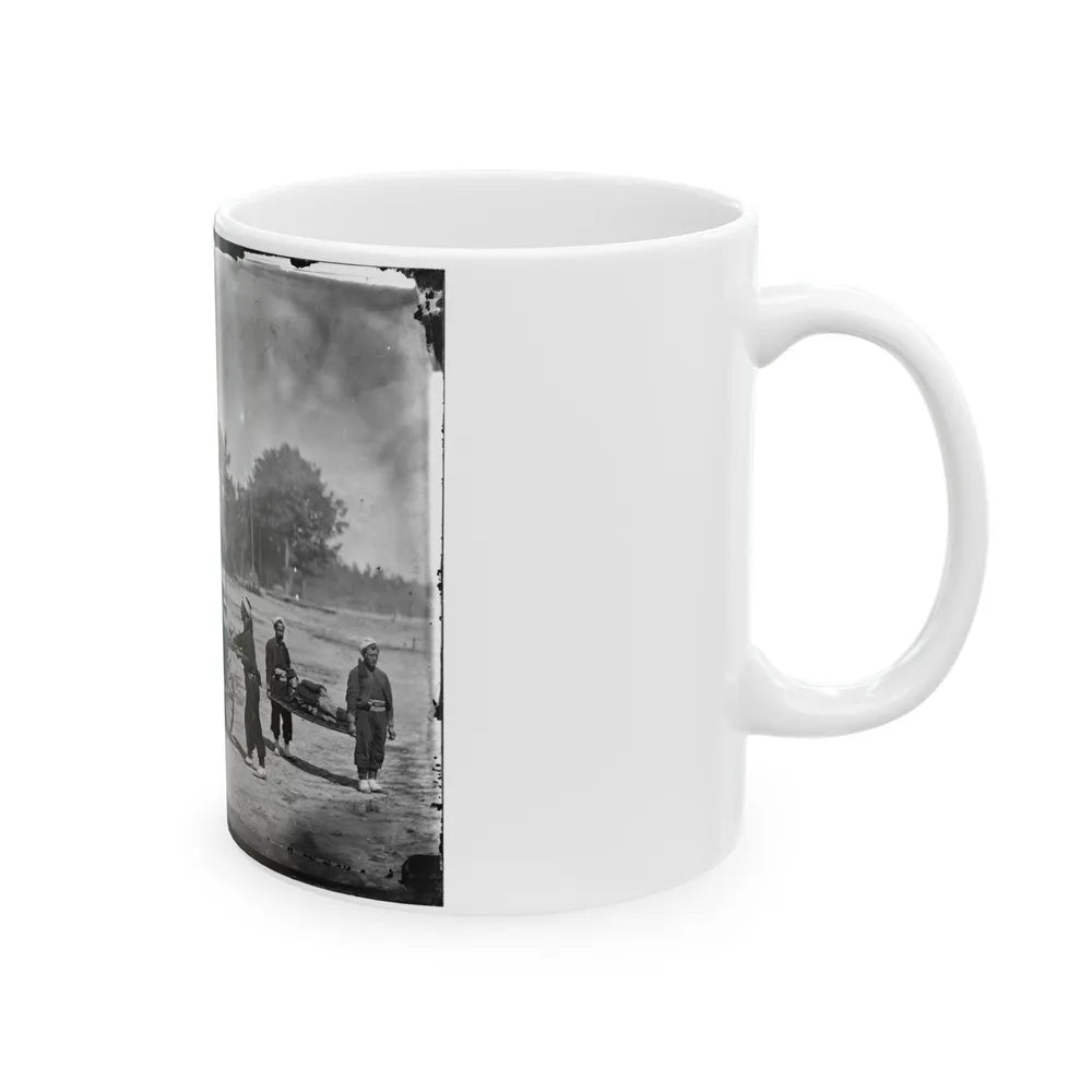 Unknown Location. Zouave Ambulance Crew Demonstrating Removal Of Wounded Soldiers From The Field; Another View (U.S. Civil War) White Coffee Mug-Go Mug Yourself