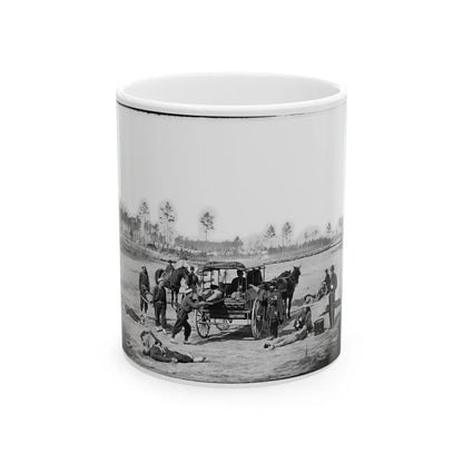 Unknown Location. Zouave Ambulance Crew Demonstrating Removal Of Wounded Soldiers From The Field (U.S. Civil War) White Coffee Mug-11oz-Go Mug Yourself