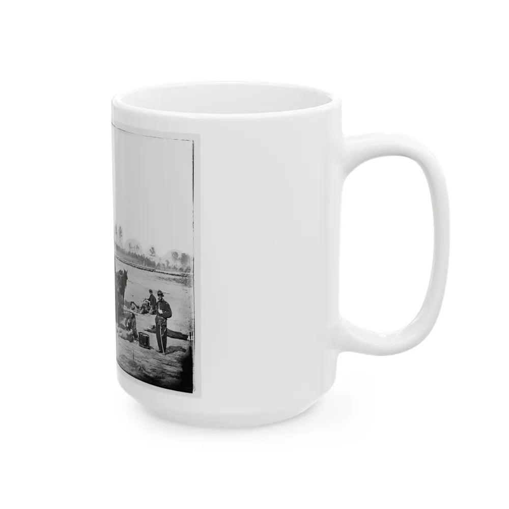 Unknown Location. Zouave Ambulance Crew Demonstrating Removal Of Wounded Soldiers From The Field (U.S. Civil War) White Coffee Mug-Go Mug Yourself