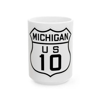 US 10 Michigan 1926 (Michigan) (Road Sign) White Coffee Mug 15oz - Go Mug Yourself