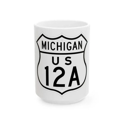 US 12A Michigan 1948 (Michigan) (Road Sign) White Coffee Mug 15oz - Go Mug Yourself