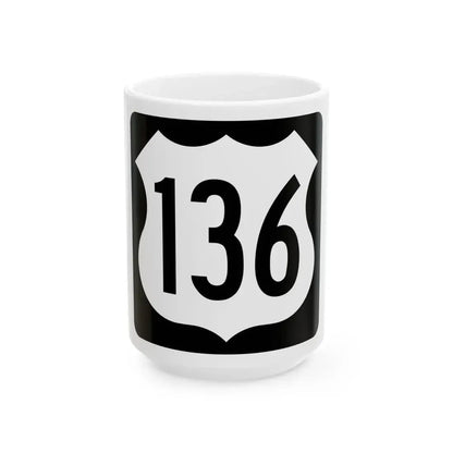US 136 IA (Iowa) (Road Sign) White Coffee Mug 15oz - Go Mug Yourself