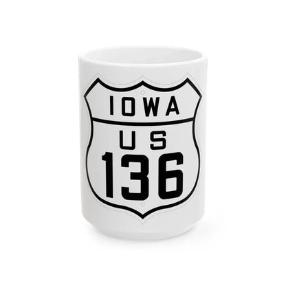 US 136 Iowa 1926 (Iowa) (Road Sign) White Coffee Mug 15oz - Go Mug Yourself
