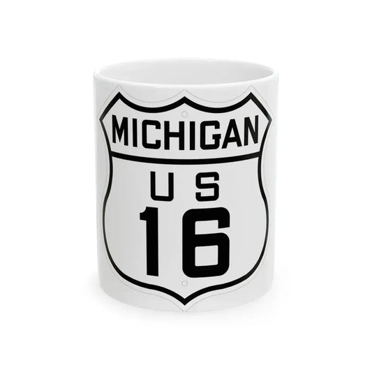 US 16 Michigan 1926 (Michigan) (Road Sign) White Coffee Mug 11oz - Go Mug Yourself