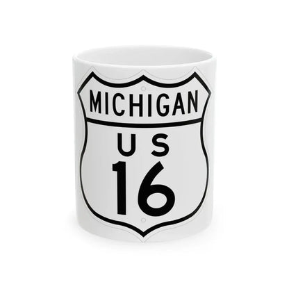 US 16 Michigan 1948 (Michigan) (Road Sign) White Coffee Mug 11oz - Go Mug Yourself