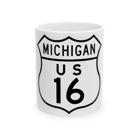 US 16 Michigan 1948 (Michigan) (Road Sign) White Coffee Mug 11oz - Go Mug Yourself