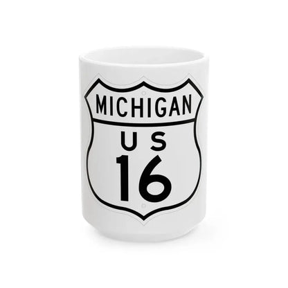US 16 Michigan 1948 (Michigan) (Road Sign) White Coffee Mug 15oz - Go Mug Yourself