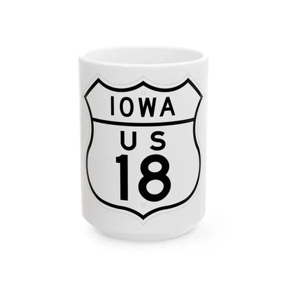 US 18 Iowa 1948 (Iowa) (Road Sign) White Coffee Mug 15oz - Go Mug Yourself