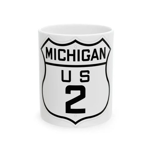 US 2 Michigan 1926 (Michigan) (Road Sign) White Coffee Mug 11oz - Go Mug Yourself