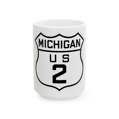 US 2 Michigan 1926 (Michigan) (Road Sign) White Coffee Mug 15oz - Go Mug Yourself