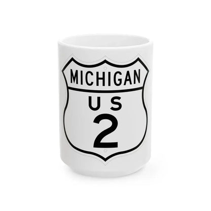 US 2 Michigan 1948 (Michigan) (Road Sign) White Coffee Mug 15oz - Go Mug Yourself