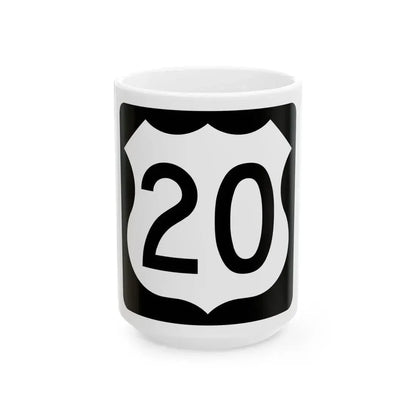 US 20 IA (Iowa) (Road Sign) White Coffee Mug 15oz - Go Mug Yourself