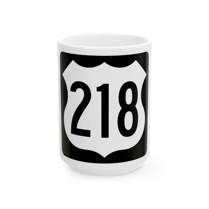 US 218 IA (Iowa) (Road Sign) White Coffee Mug 15oz - Go Mug Yourself