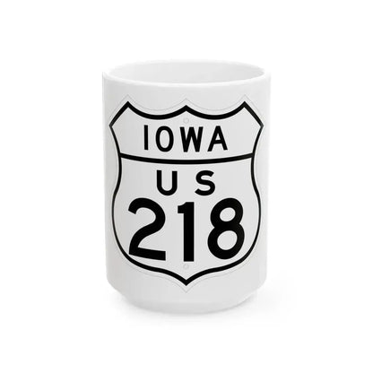US 218 Iowa 1948 (Iowa) (Road Sign) White Coffee Mug 15oz - Go Mug Yourself