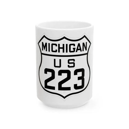US 223 Michigan 1926 (Michigan) (Road Sign) White Coffee Mug 15oz - Go Mug Yourself