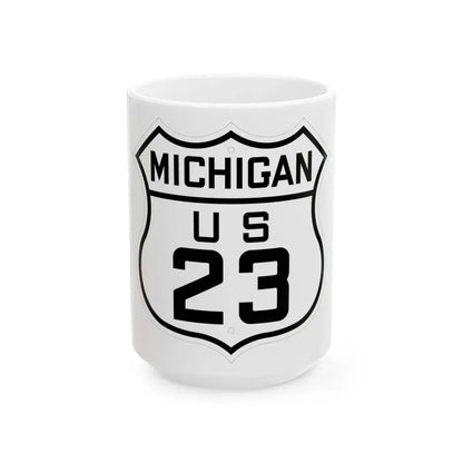 US 23 Michigan 1926 (Michigan) (Road Sign) White Coffee Mug 15oz - Go Mug Yourself
