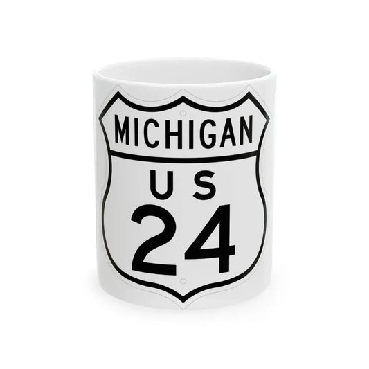 US 24 Michigan 1948 (Michigan) (Road Sign) White Coffee Mug 11oz - Go Mug Yourself