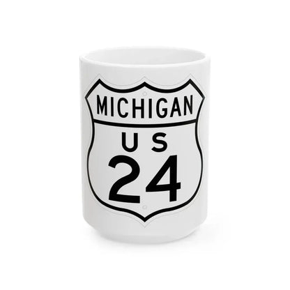 US 24 Michigan 1948 (Michigan) (Road Sign) White Coffee Mug 15oz - Go Mug Yourself
