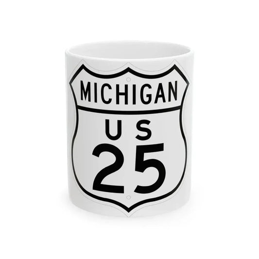 US 25 Michigan 1948 (Michigan) (Road Sign) White Coffee Mug 11oz - Go Mug Yourself