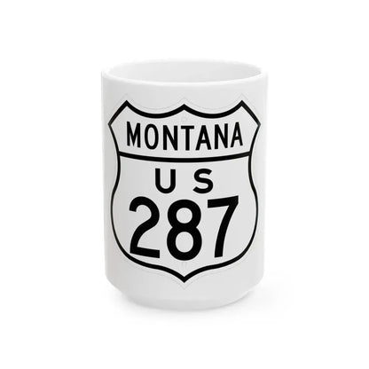 US 287 Montana 1948 (Montana) (Road Sign) White Coffee Mug 15oz - Go Mug Yourself