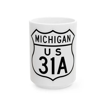 US 31A Michigan 1948 (Michigan) (Road Sign) White Coffee Mug 15oz - Go Mug Yourself