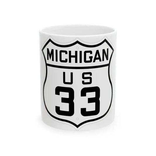 US 33 Michigan 1926 (Michigan) (Road Sign) White Coffee Mug 11oz - Go Mug Yourself