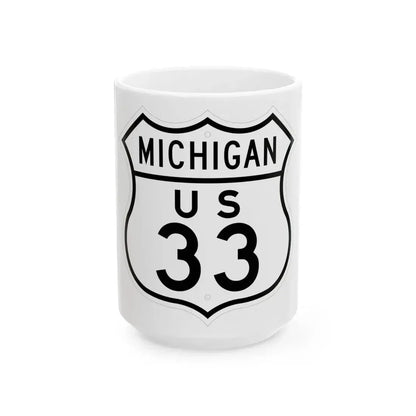 US 33 Michigan 1948 (Michigan) (Road Sign) White Coffee Mug 15oz - Go Mug Yourself