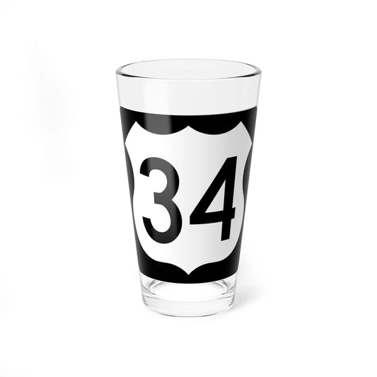 US 34 IA (Iowa) (Road Sign) Pint Glass 16oz 16oz - Go Mug Yourself