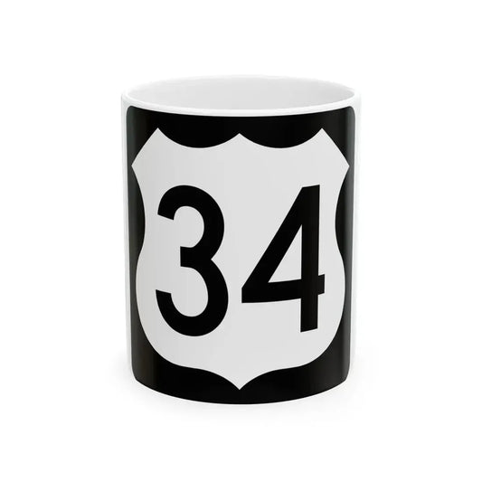 US 34 IA (Iowa) (Road Sign) White Coffee Mug 11oz - Go Mug Yourself
