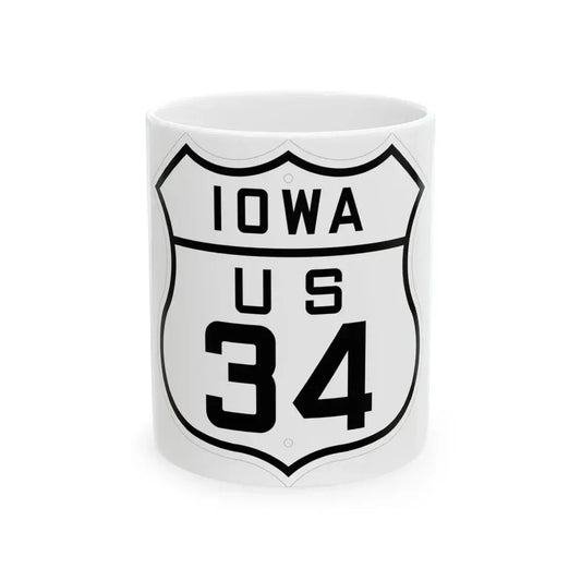 US 34 Iowa 1926 (Iowa) (Road Sign) White Coffee Mug 11oz - Go Mug Yourself