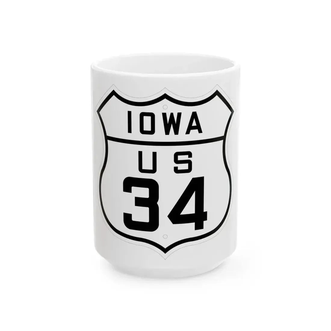 US 34 Iowa 1926 (Iowa) (Road Sign) White Coffee Mug 15oz - Go Mug Yourself