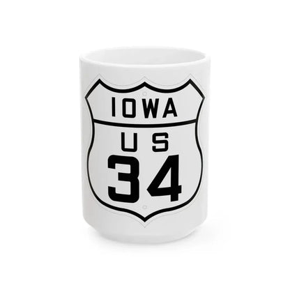US 34 Iowa 1926 (Iowa) (Road Sign) White Coffee Mug 15oz - Go Mug Yourself