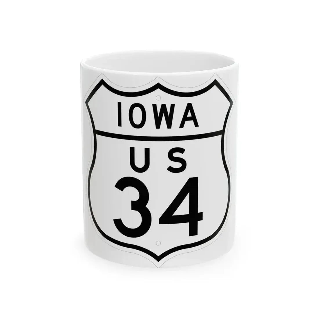 US 34 Iowa 1948 (Iowa) (Road Sign) White Coffee Mug 11oz - Go Mug Yourself