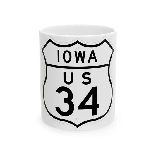 US 34 Iowa 1948 (Iowa) (Road Sign) White Coffee Mug 11oz - Go Mug Yourself