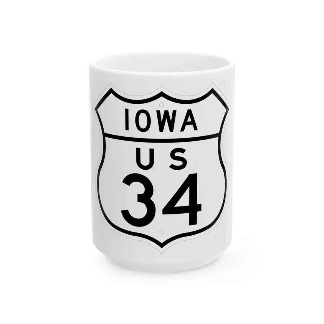 US 34 Iowa 1948 (Iowa) (Road Sign) White Coffee Mug 15oz - Go Mug Yourself