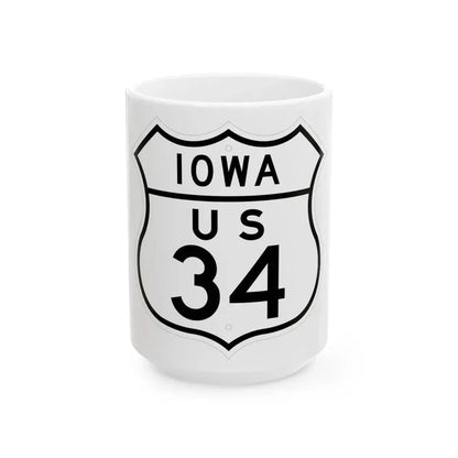 US 34 Iowa 1948 (Iowa) (Road Sign) White Coffee Mug 15oz - Go Mug Yourself