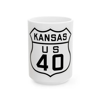 US 40 Kansas 1926 (Kansas) (Road Sign) White Coffee Mug 15oz - Go Mug Yourself