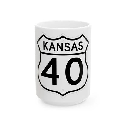 US 40 Kansas 1962 (Kansas) (Road Sign) White Coffee Mug 15oz - Go Mug Yourself