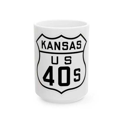 US 40S Kansas 1926 (Kansas) (Road Sign) White Coffee Mug 15oz - Go Mug Yourself